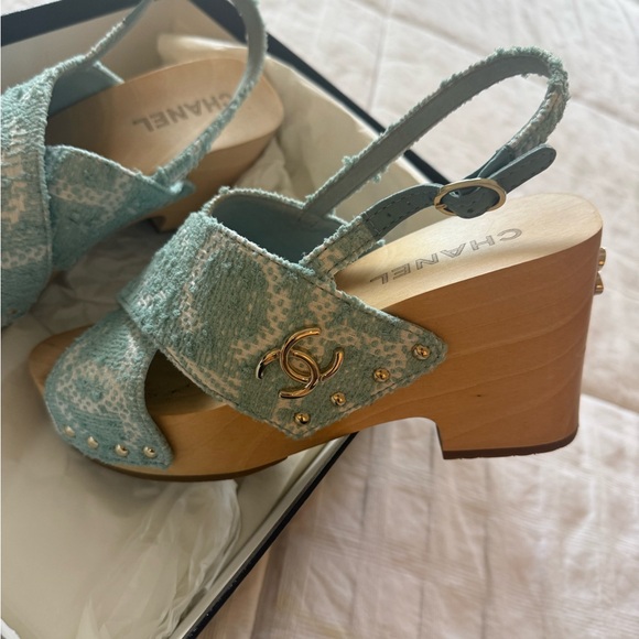 CHANEL Light Blue Tweed Espadrille Slingback Wedges. NIB - Picture 5 of 6